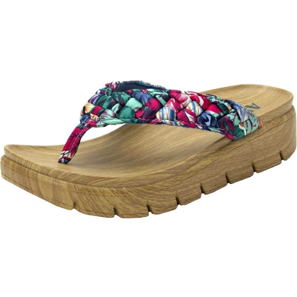 Alegria Blue‎ Multi Floral Rainbow Braided Flip Flop Thong Platform Sandals 40